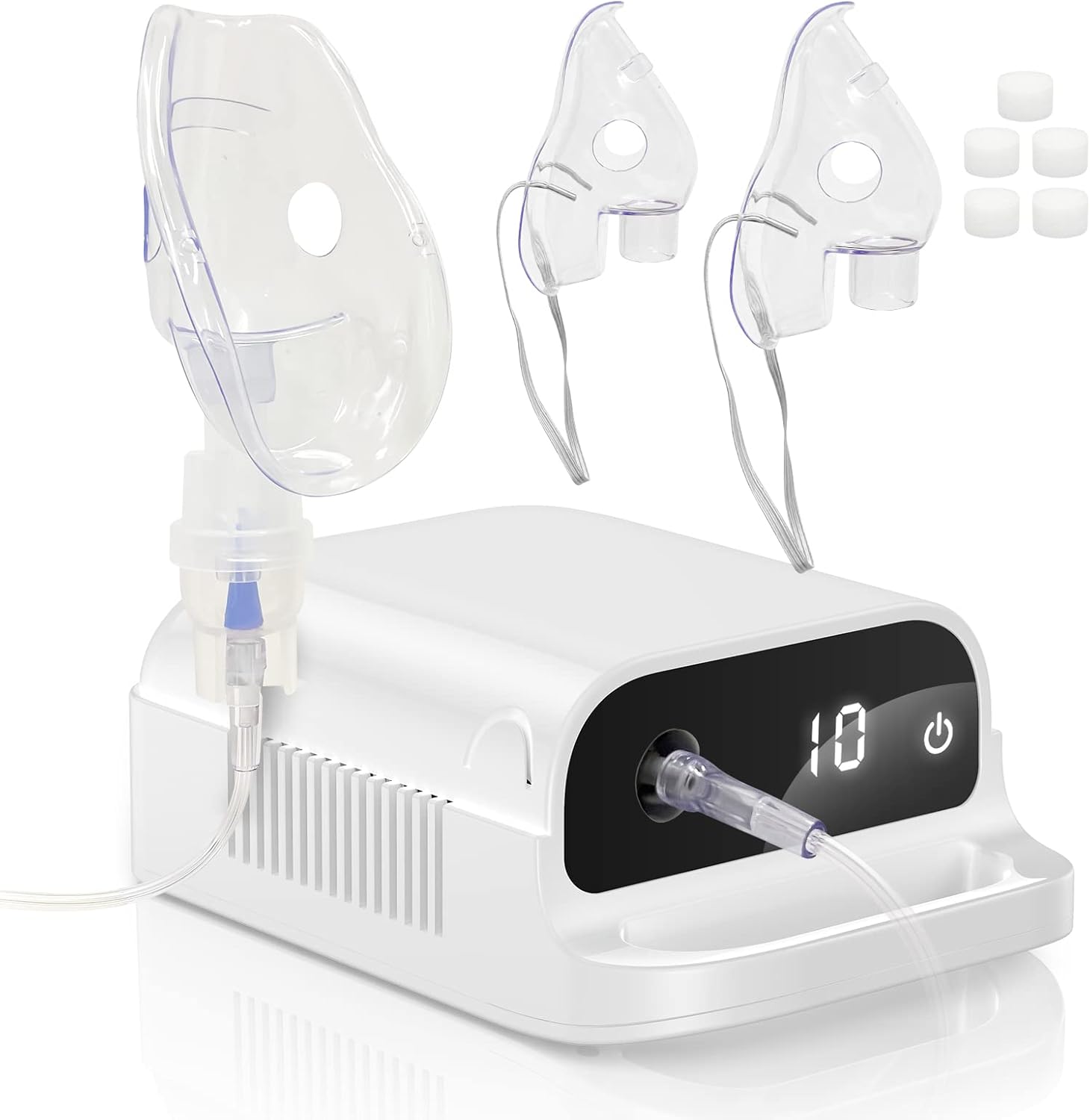 Nebulizer Machine for Adults and Kids, Berrlly Compressor Nebulizer for Breathing Problems Low Noise Digital Display Nebulizer Machine with Mouthpiece、2 Masks, Desktop Nebulizer for Home Use