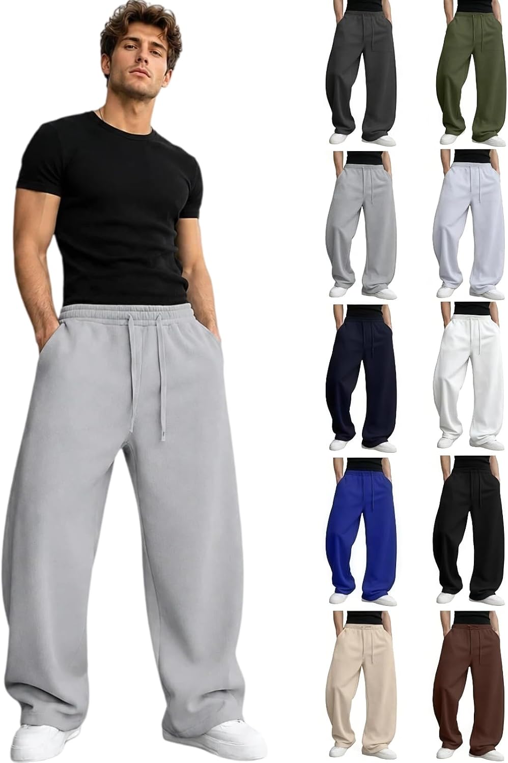 Mens Baggy Sweatpants Wide Leg Drawstring Oversized Casual Athletic Y2k Lounge Sweat Jogger Pants with Pockets