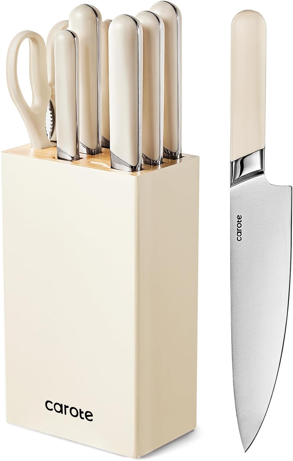 CAROTE 8PCS Kitchen Knife Bock Set, Stainless Steel Razor-Sharp Blade,Essential Knife Set with Block, Dishwasher Safe
