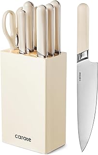 CAROTE 8PCS Kitchen Knife Bock Set, Stainless Steel Razor-Sharp Blade,Essential Knife Set with Block, Dishwasher Safe