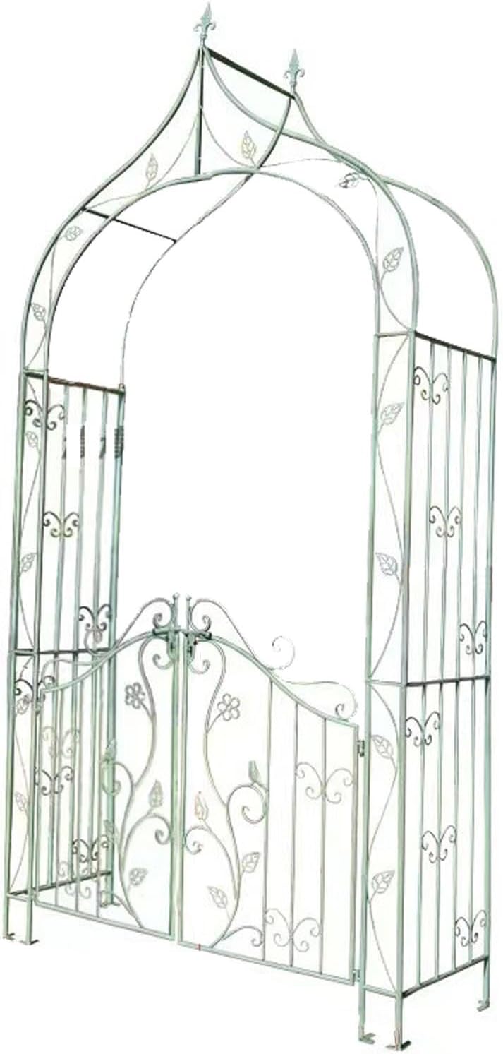 Garden Arch with Gate Retro Style, Distressed, Easy to Assemble, for Various Climbing Plant Garden Arch Decoration Wide Arbor (Color : Green)