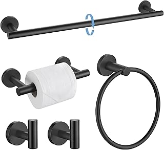 Matte Black Round 5-Piece Towel Bar Set Bathroom Hardware Accessories Set Upgraded Toilet Paper Holder Towel Racks Set for Bathroom Stainless Steel Wall Mounted 23.6 in