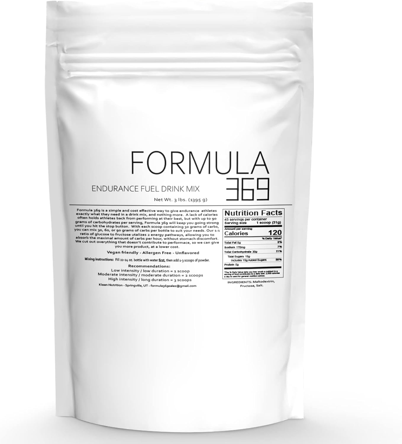 Formula 369 - High Carbohydrate Sports Fuel for Endurance Athletes, Bulk 5 Pound Bag, 73 Servings, 30g of Carbs per Scoop, for Hydration and Energy.
