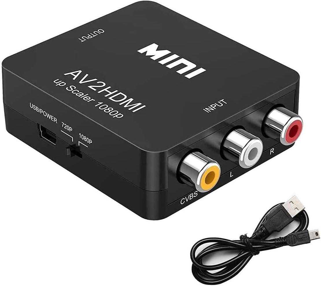 KJKT HAL RCA to HDMI Converter, AV to HDMI Adapter, 1080p 3RCA to HDMI CVBS AV Composite Video Audio Adapter with USB Charge Cable for TV/PC/Laptop/PS2/PS3/ STB/Xbox/VHS/VCR/Camera/Blue-Ray DVD