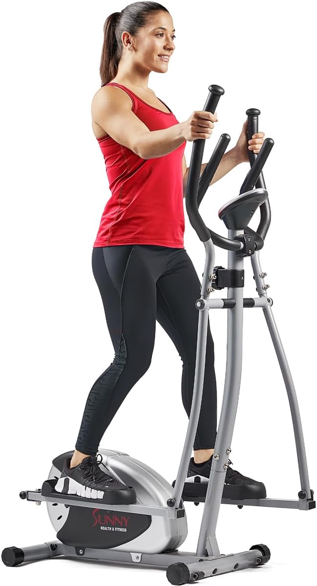 Sunny Health & Fitness 2-in-1 Upright Elliptical Cross Trainer, Full-Body Exerciser, Home Cross-Training Arm/Leg, Low Impact Exercise Cardio Workout Machine for Senior & Adult, Optional Classic Style