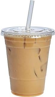 Comfy Package [16 oz. - 100 Count Clear Plastic Cups With Lids, Disposable Coffee Cups with Flat Lids - Ideal for Cold Beverages, Smoothies, and To-Go Drinks
