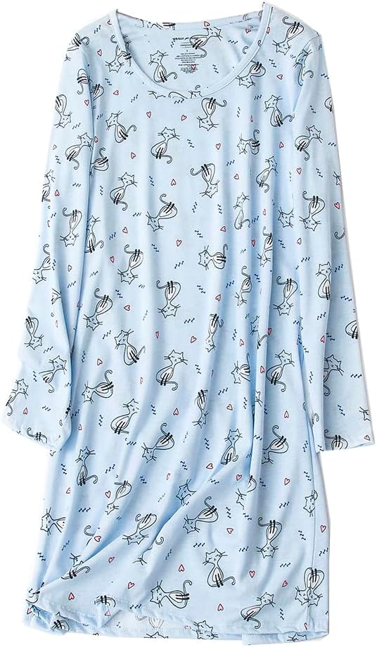 Dreamskull Nightdress for Women Ladies Long Sleeve Nightie Loose Nightshirt Cartoon Stely Nightgowns Home T-Shirt Dress For Autumn