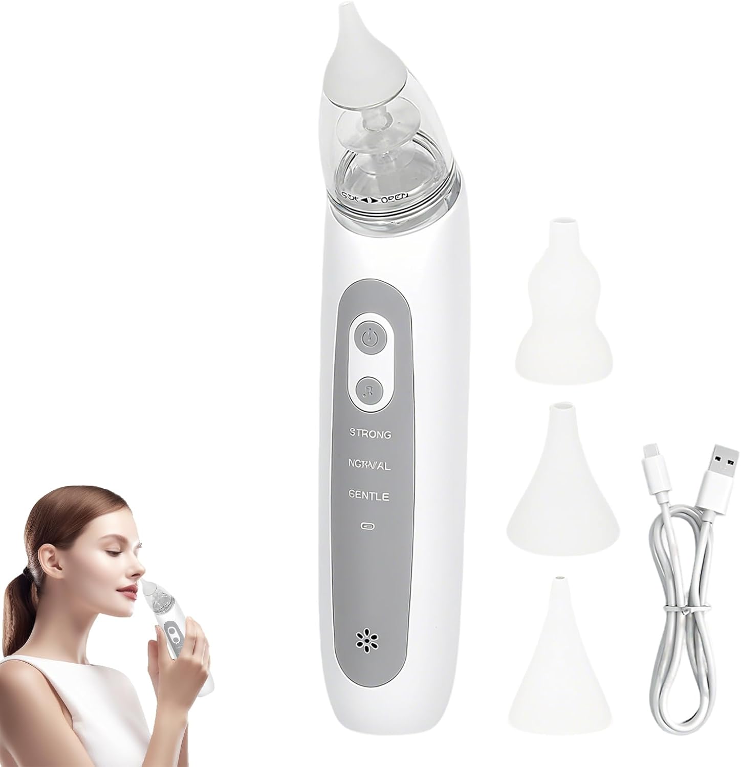 Nasal Aspirator for Baby, Electric Baby Nose Sucker with 3 Silicone Tips, Adjustable Suction, Anti-Backflow Baby Nose Cleaner with Music & Light, Safe Nasal Mucus Remover for Toddlers