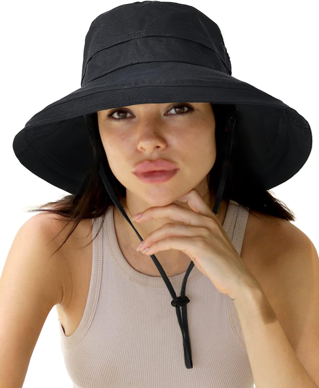Hatiis Womens Sun Hat with Ponytail Hole Cotton Shapeable Wide Brim | Double-Layer 100% Cotton, Shapeable Wire Brim, Adjustable Chin Strap, Windproof Matching Cord, Packable & Crushable Travel