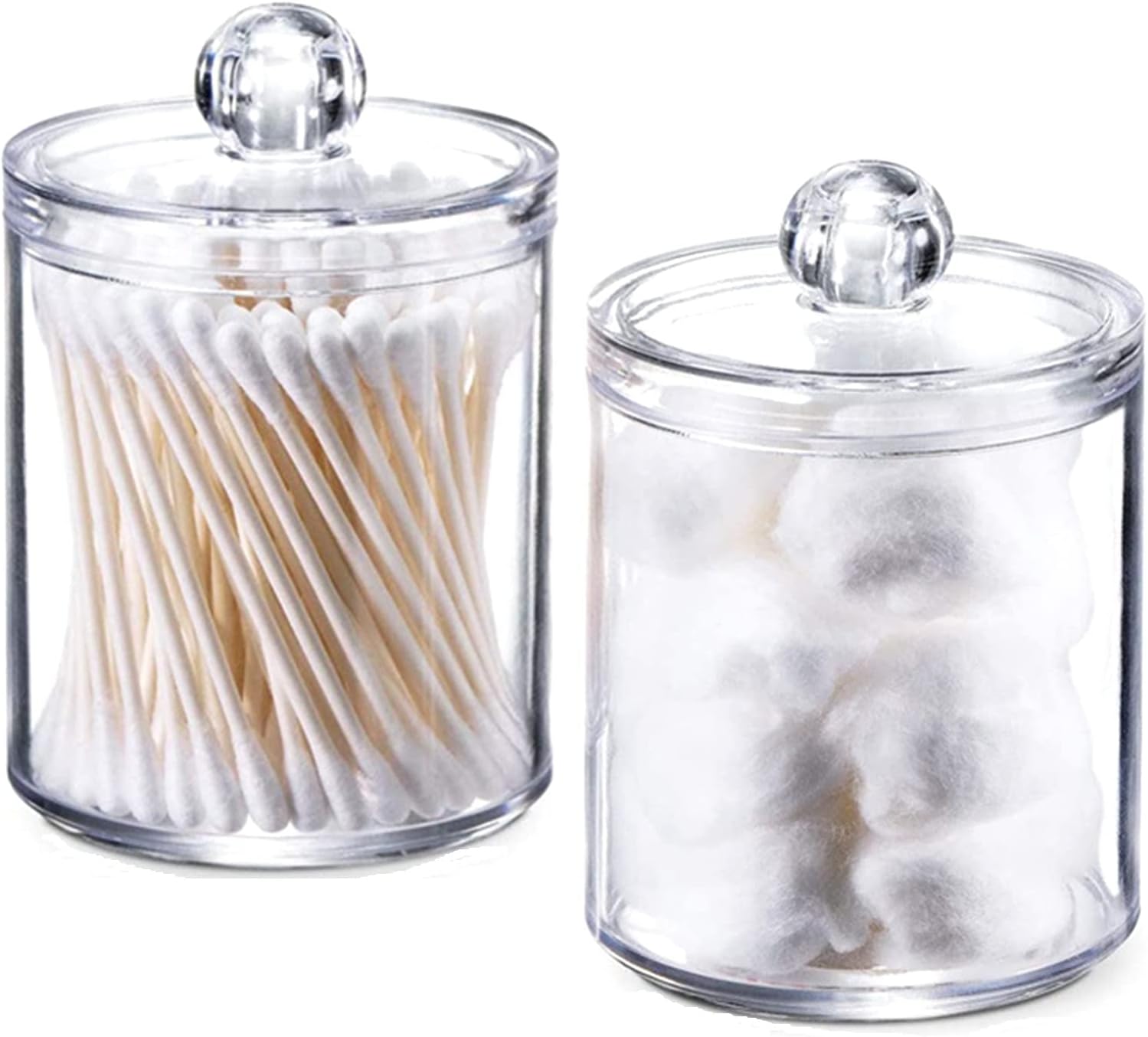 Hwtcjx 2 PCS Cotton Bud Holder, Bathroom Jars, Cotton Pad Holder with Lids, Cotton Buds Holder Dispenser for Cotton Ball, Swab, Round Pads, Floss, Bathroom Canister Storage Organization (C)