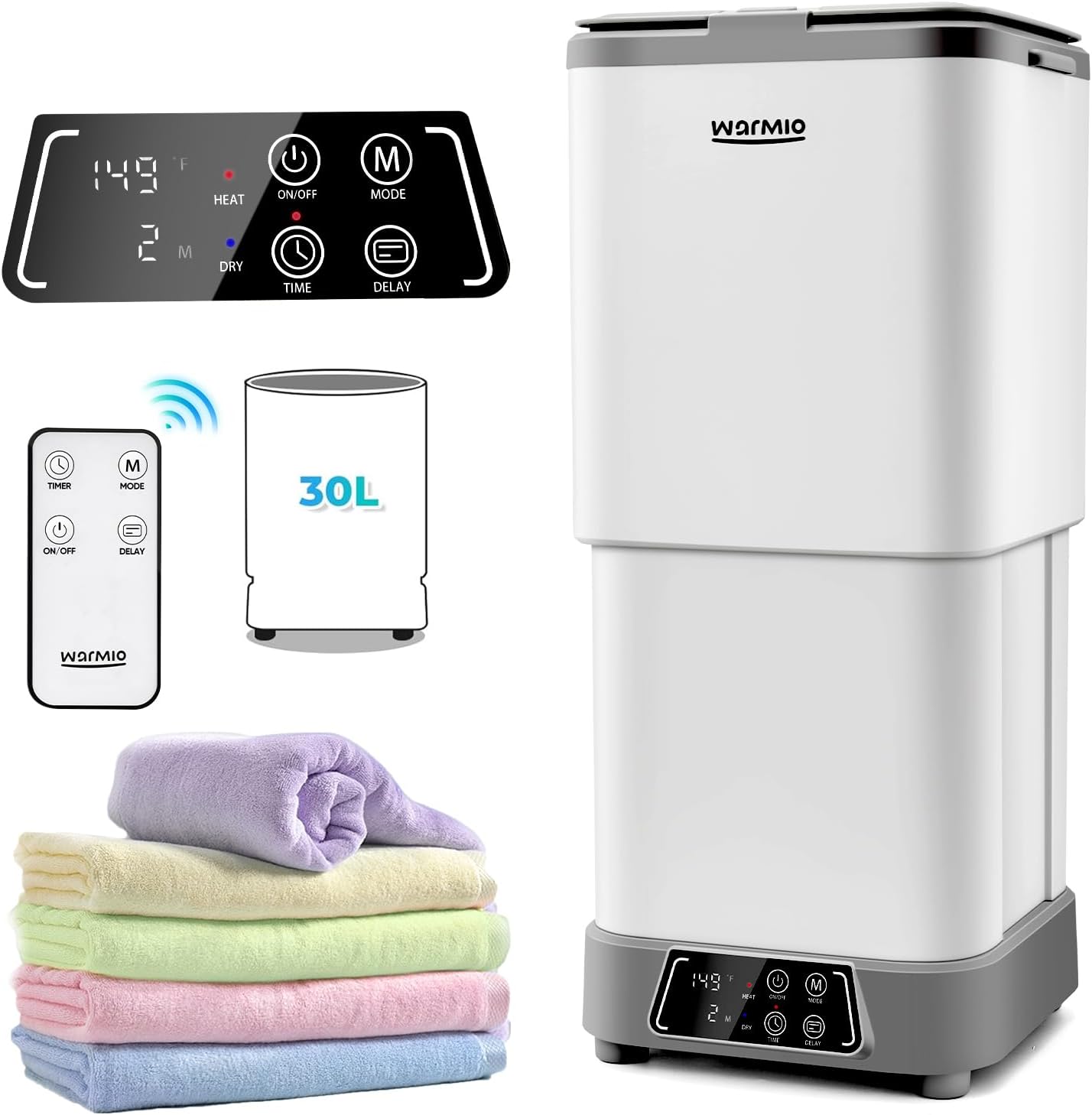 30L Towel Warmer,Large Luxury Towel Warmers, Hot Towel Warmer with Dryer, Adujustable Heating Time Setting, Fragrance Disc,12h Delay Time,Towel Warmers for Bathroom, Spa Home(White-Pewter)