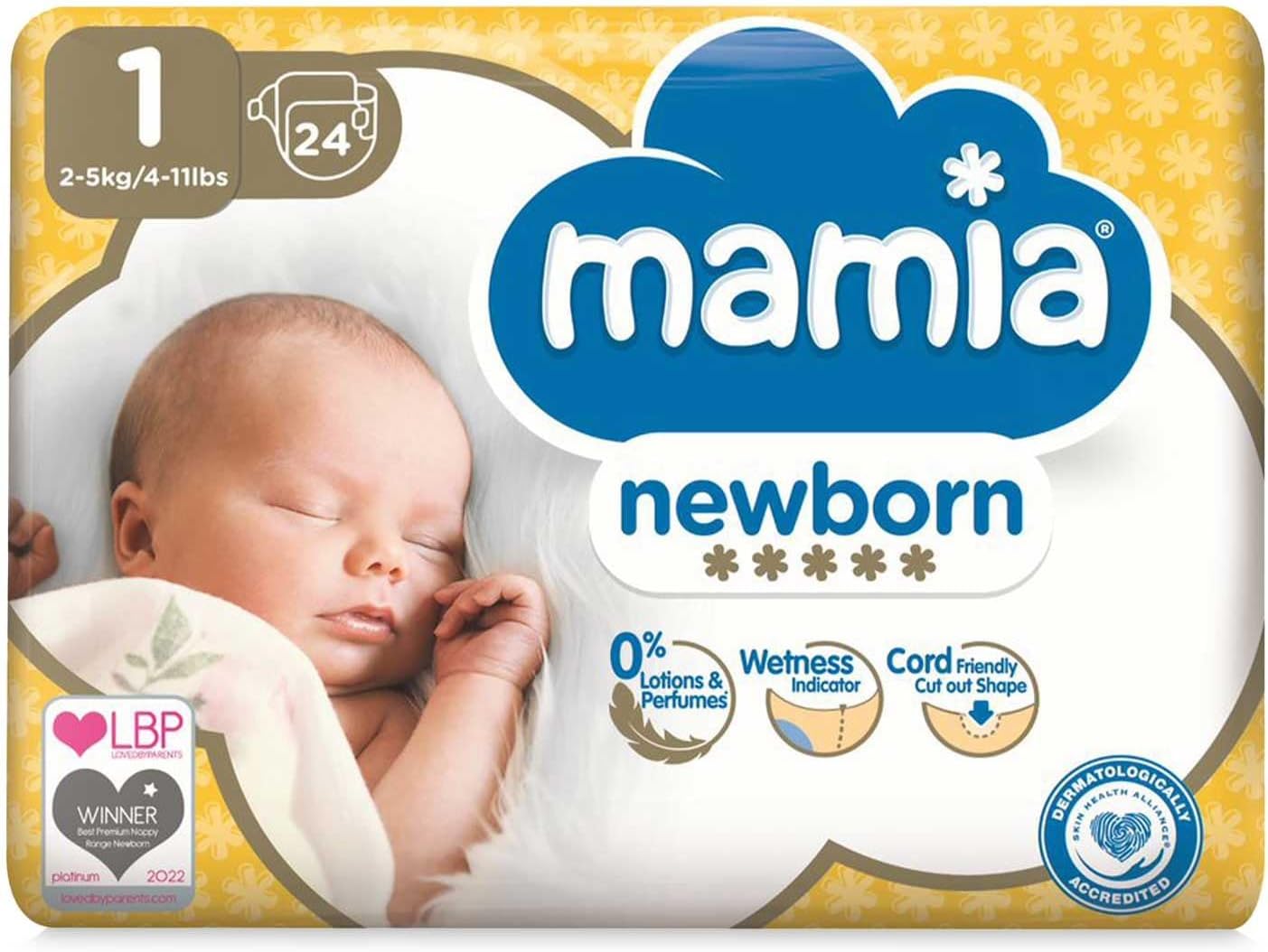 Mamia Nappies Size 1 Newborn 24 Pack