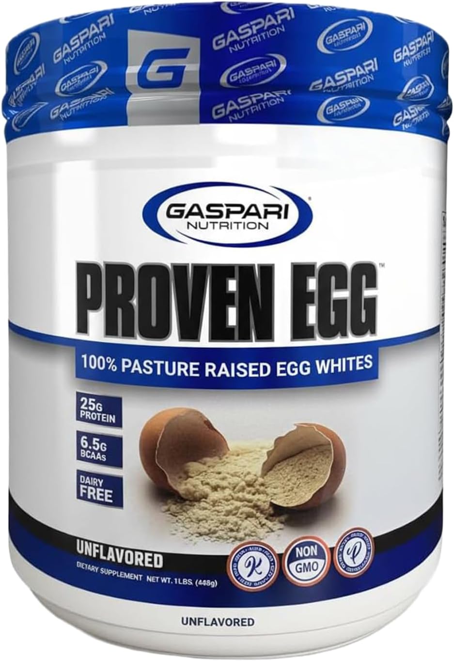 Gaspari Nutrition Proven Egg White Protein Powder, 25g Unflavored Protein Powder, 100% Egg White Protein, Dairy Free, Keto Friendly, Lactose Free, Soy Free (1lb, Unflavored)