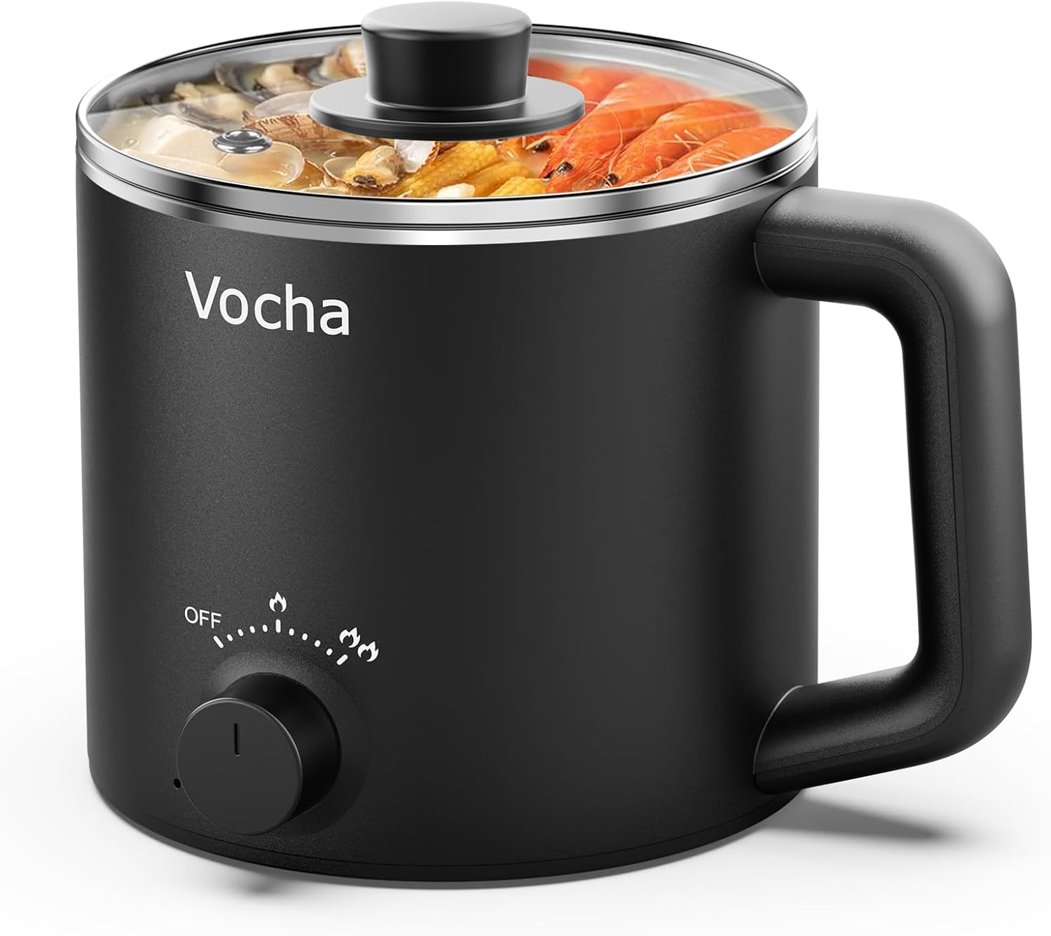Vocha Electric Hot Pot, 1.6L Rapid Ramen Noodles Cooker, Stainless Steel Mini Stock Pot, Multi-Functional Portable Travel Cooker for Soup, Ramen, Pasta, Oatmeal, Egg, with Dual Power Control (Black)