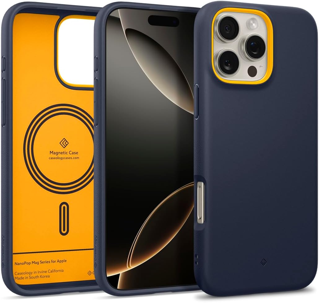 Caseology Nano Pop Mag for iPhone 16 Pro Case [Soft & Dust Free Material] Magnetic Military Grade Drop Protection Side Grip Patterns Case Cover for iPhone 16 Pro - Blueberry Navy