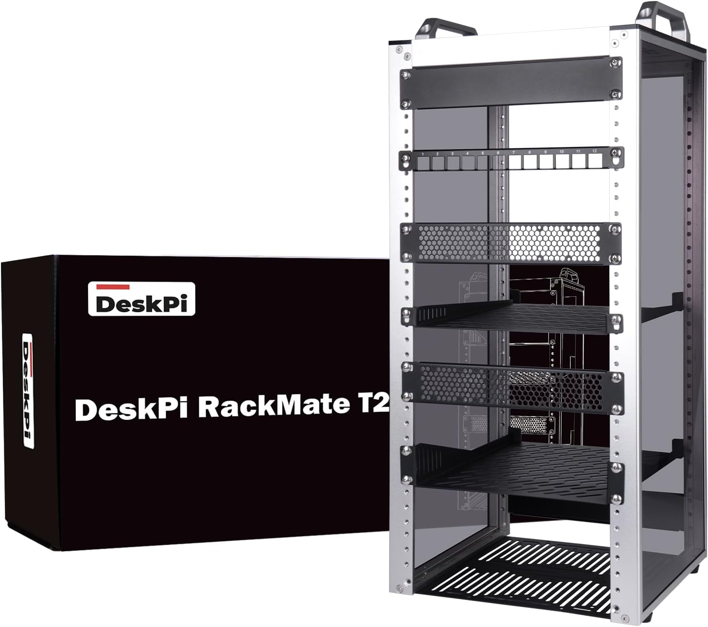 GeeekPi DeskPi RackMate T2, 10 Inch 12U Network Rack, 260mm Depth Mini Server Rack with Rack Shelf, Blank Panel & Blank Keystone Patch Panel, for 10 Inch AV, NAS and Server Equipment (Silver)