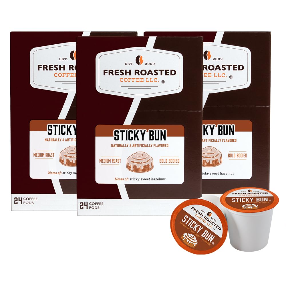Fresh Roasted Coffee, Sticky Bun, Flavored Coffee Pods, 72 Count