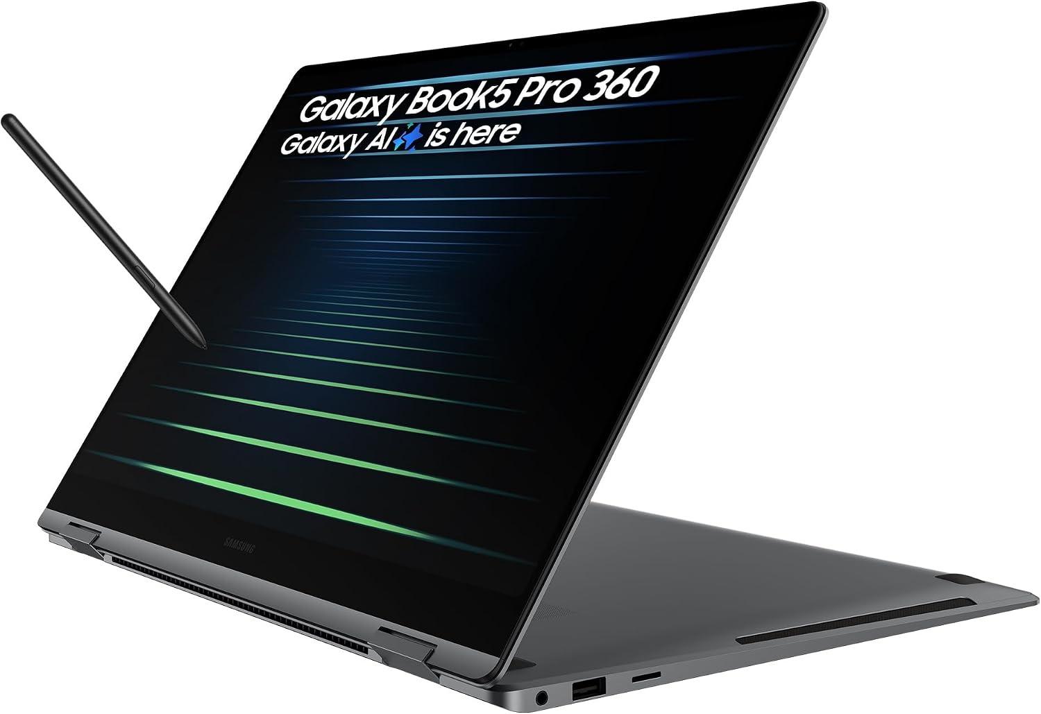 Samsung Galaxy Book5 Pro 360, Copilot+ PC, AI Laptop, 16" Touchscreen, S Pen Included, Intel Core Ultra, 16 GB Memory, 512 GB Storage, Wi-Fi 7, Long Battery Life, Gray