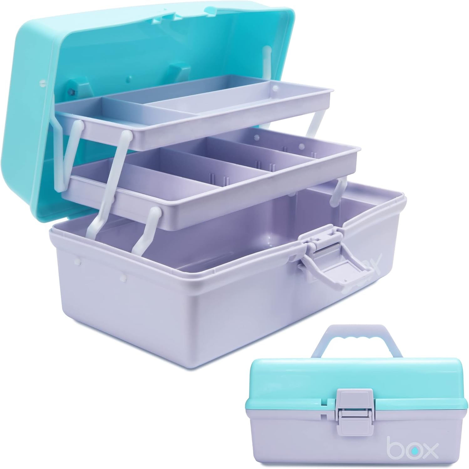 Creahaus 12in 3 Layer Multipurpose Storage Box/Craft Storage Boxes With Compartments/Plastic Tool Box/Medicine Storage Box/Hair Accessories Organiser/Sewing Box with 2 Trays (Blue Purple)