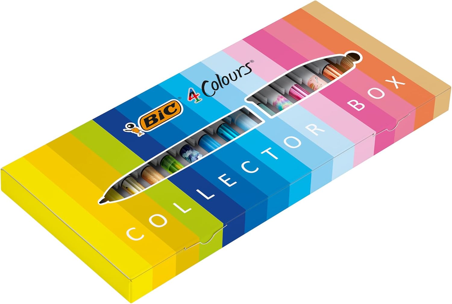 BIC 4 Colours Special Collection of 15 Ball Pens Medium Points (1.00 mm) and Wide Point (1.6 mm) - Assorted Ink Colours, Box of 15