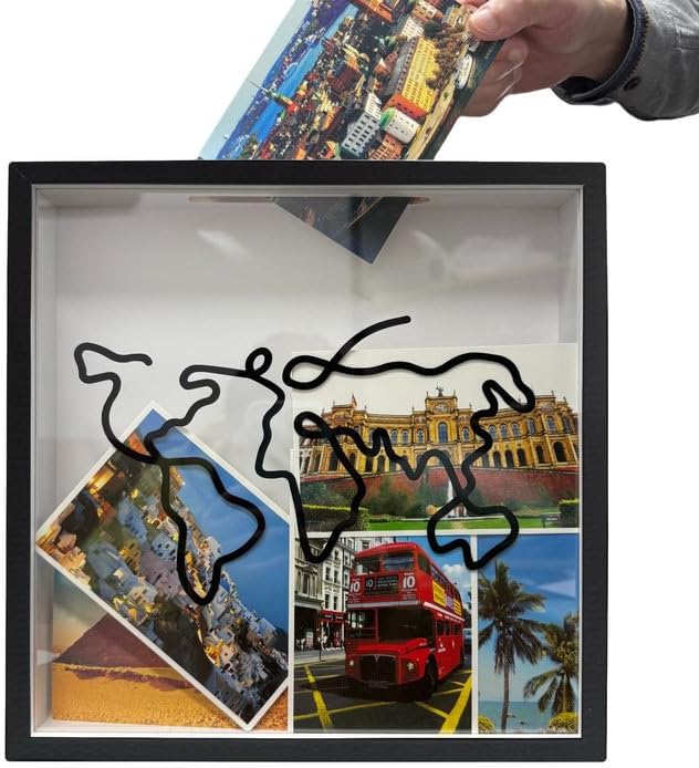 Adventure Archive Box, 12Inch Travel Adventure Archive Shadow Box for Memories, Concert Travel Ticket Stub Memory Top Loading Shadow Keepsake Box with Slot On Top (30 x 30 cm) (Black)