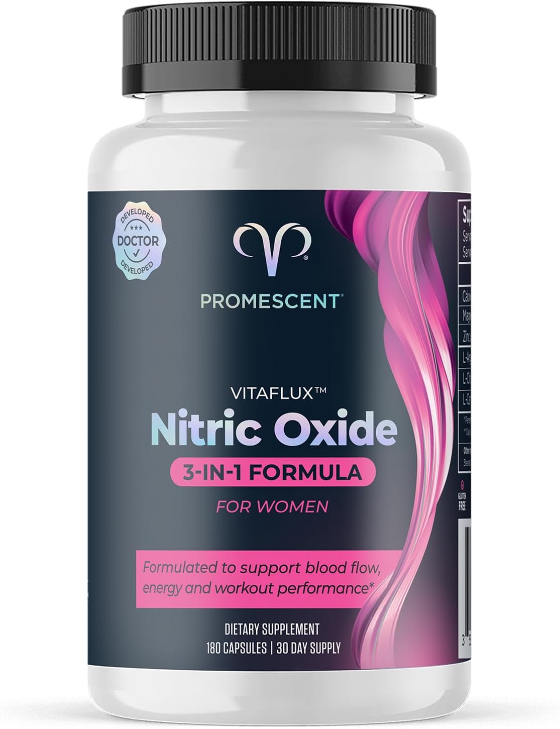 Promescent VitaFLUX Women's Nitric Oxide Booster Supplement, Boost Energy & Performance - Therapeutic Dose of Essential Amino Acids L Arginine, L Citrulline, L Carnitine, Zinc (180 Capsules)