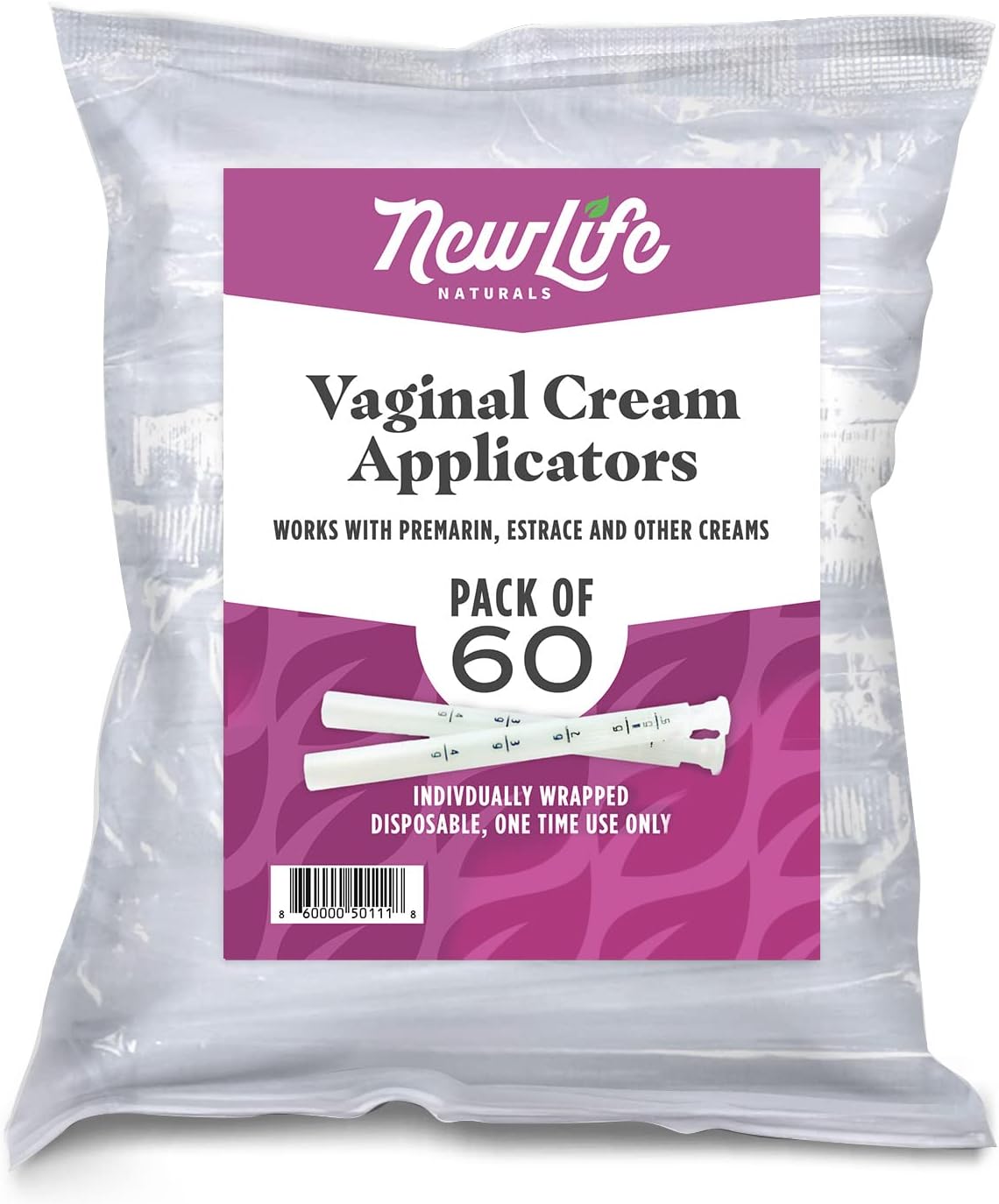 Disposable Plastic Vaginal Applicator Pack: Hygienic Threaded Injector Applicators to Fit Preseed Lubricant, Estrace, Personal Lube and OTC Gel or Cream Products - With Dosage Measurements - 60 Pack