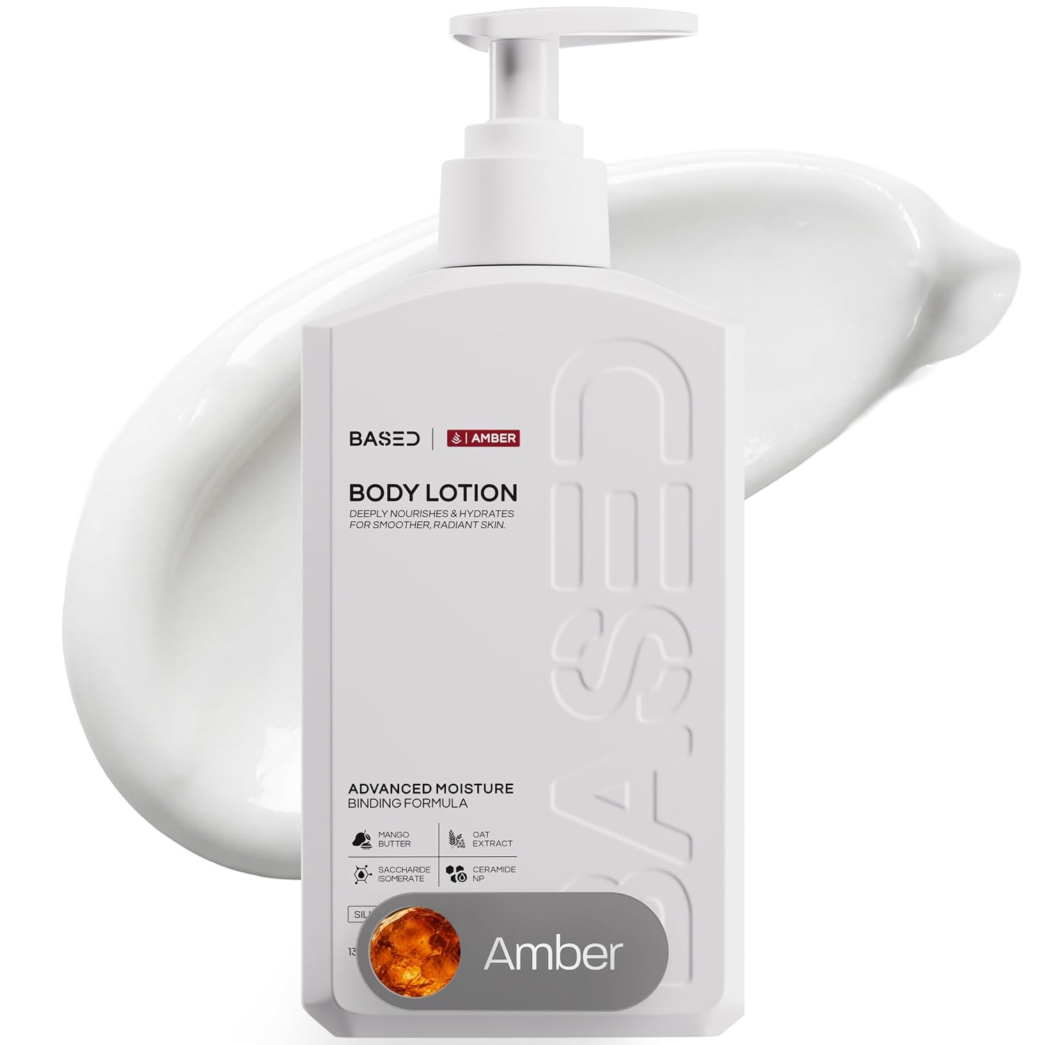 BASED Body Lotion with Ceramides - Amber Scent Men's Hydrating Moisturizer - Fast Absorbing Non Greasy Formula - Softens Dry Skin - Formulated & Filled in USA (13.5 Fl Oz, Pack of 1)