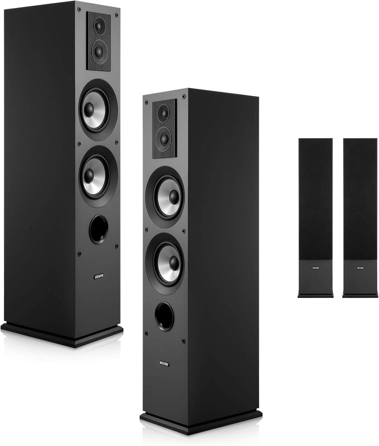 VEVOR Floorstanding Speakers Pair, 3-Way, Floor-Standing Tower Speakers with 0.75 in & 1 in Tweeter, Dual 5.25 in Woofers, 145W Peak Power, 70Hz–20kHz Frequency Response, MDF Enclosure, for Home Audio