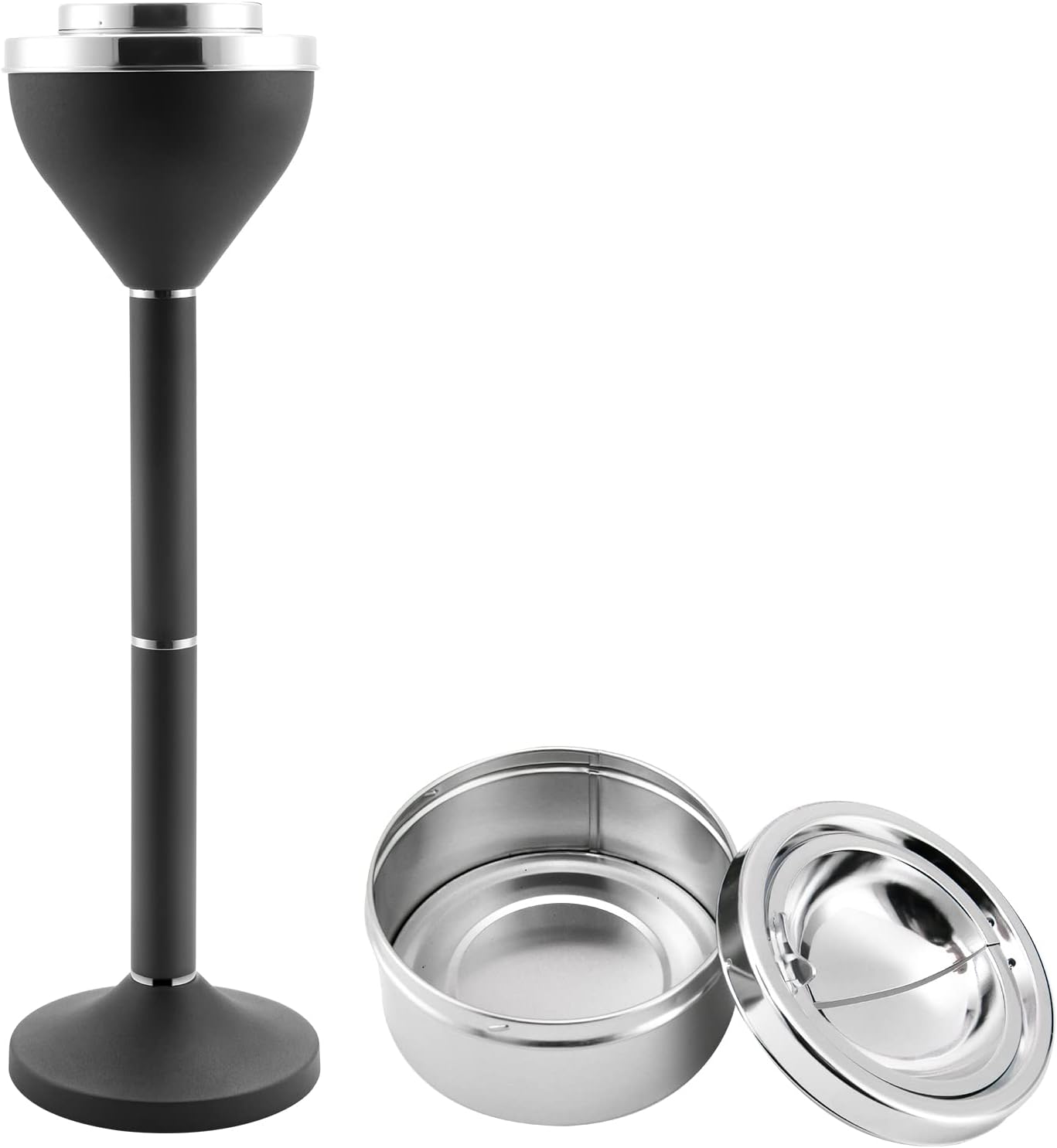 Standing Ashtray Outdoor for Patio, Large & Tall Outside Ash Tray for Cigarette Butt Receptacle Disposal, Commercial Metal Smokers Cigar Ashtrays Container with Lid, Matte Black, B01DK