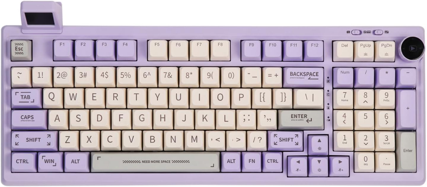 EPOMAKER RT100 97 Keys Gasket BT5.0/2.4G/USB-C Mechanical Keyboard with Customizable Display Screen, Knob, Hot Swappable Socket, 5000mAh Battery for Win/Mac(RT100 Purple, Flamingo Switch)