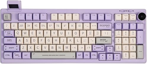 EPOMAKER RT100 97 Keys Gasket BT5.0/2.4G/USB-C Mechanical Keyboard with Customizable Display Screen, Knob, Hot Swappable Socket, 5000mAh Battery for Win/Mac(RT100 Purple, Flamingo Switch)