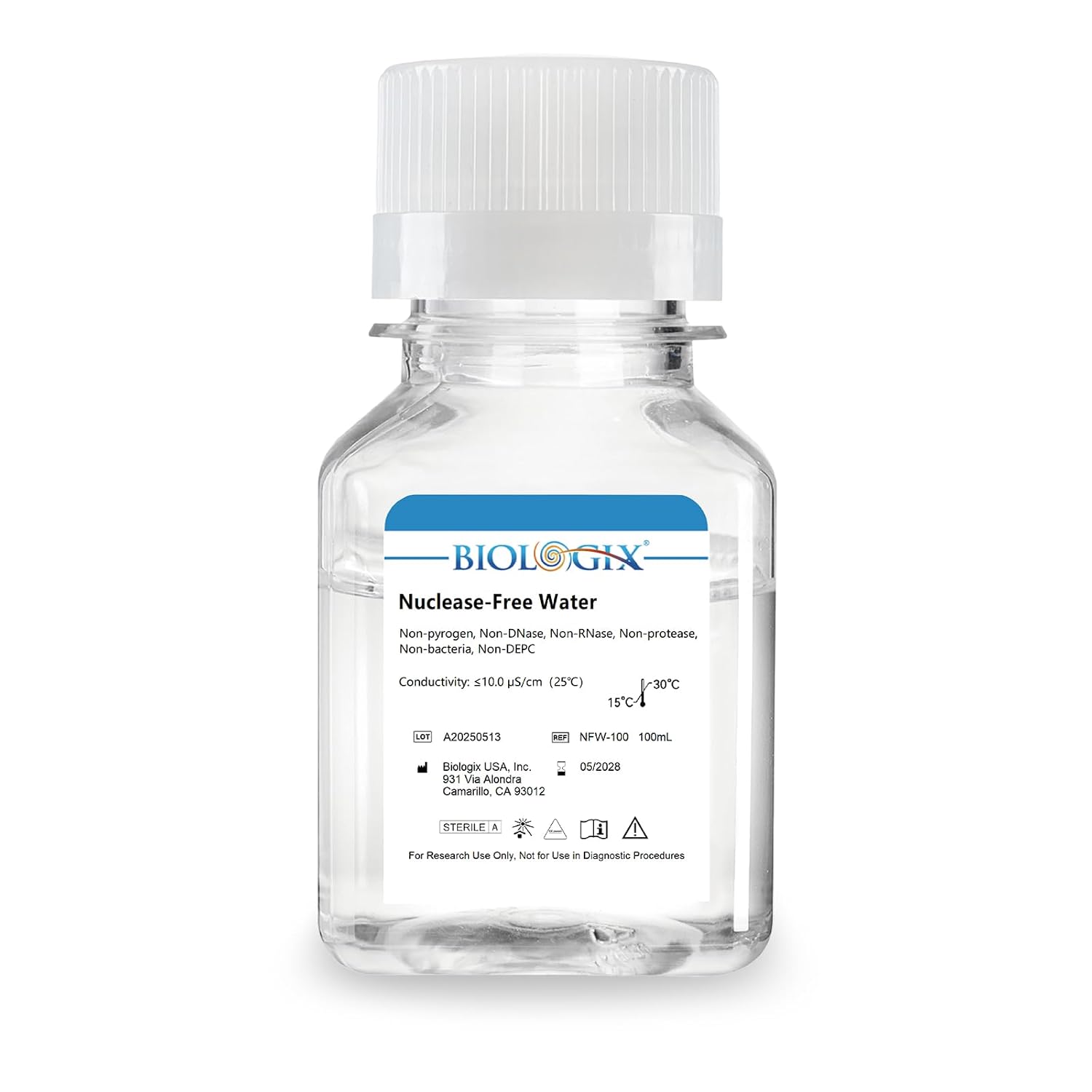 Nuclease-Free Water, DNase RNase Free, Lab PCR Water, 100 mL