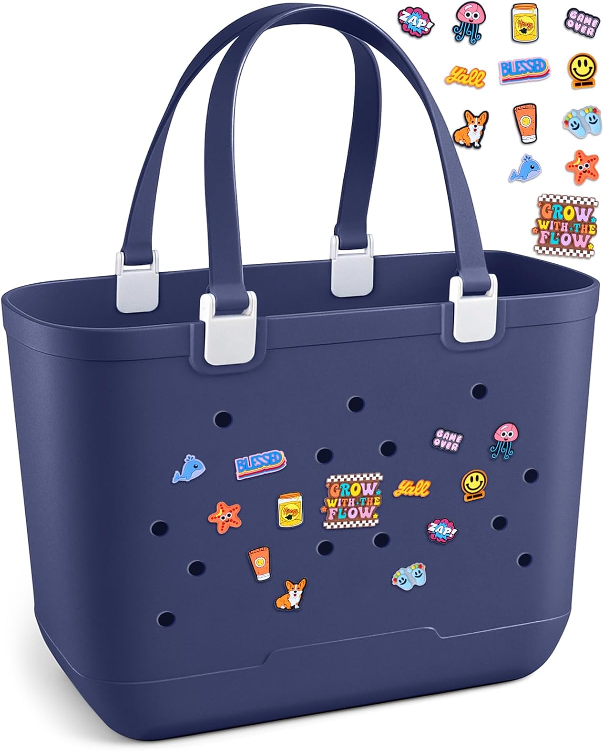 XL EVA Rubber Beach Bag, 19 x 13.7 x 9.5 inch Waterproof Tote Bag, Durable Washable Beach Tote Handbag for Travel