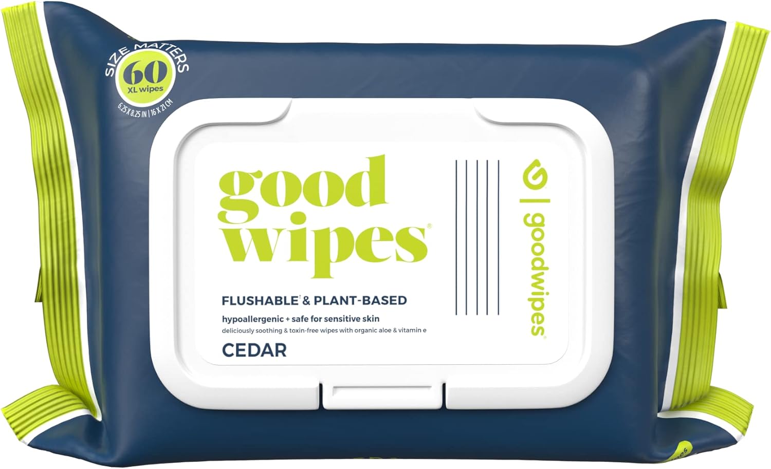 Goodwipes Flushable Butt Wipes, Cedar Scent with Botanicals, Dispenser for At-Home Use, with Aloe, Septic and Sewer Safe & Never Dries Out (60 Count)