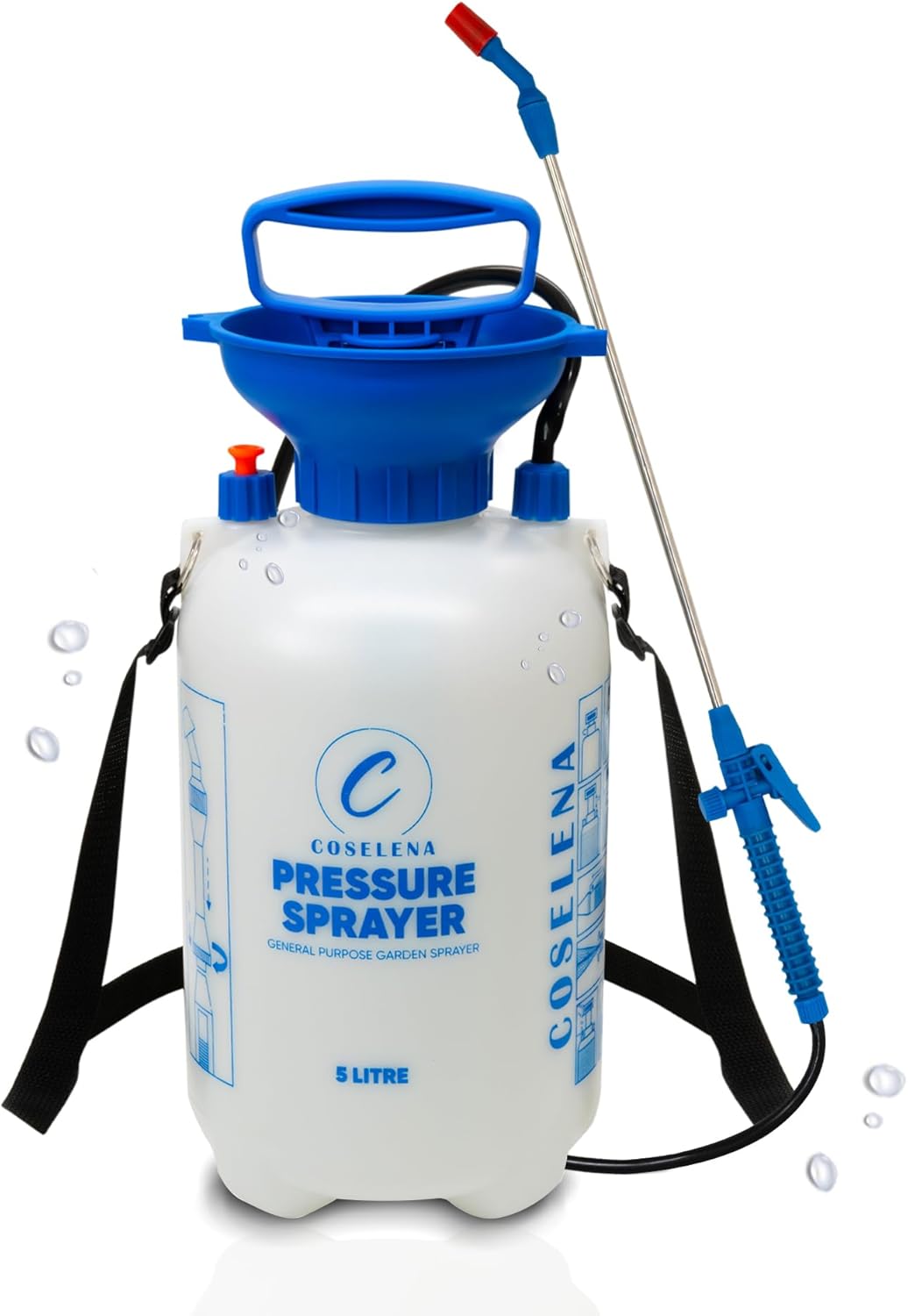 Coselena 5L Garden Sprayer - Portable High Pressure Sprayer with Carry Strap & Adjustable Spray - Durable Weed Killer Pump Sprayer & Plant Spray Bottle - Ideal Sprayer for Patio Cleaning & Garden