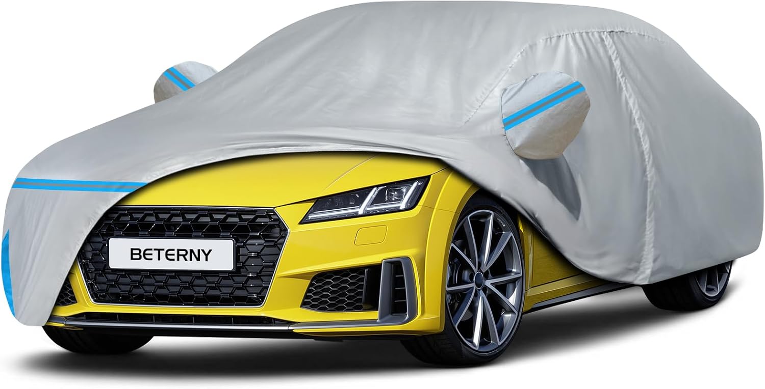 Car Cover for 2006-2025 Audi TT/TTS/TTRS Coupe Roadster, Waterproof Custom-fit All Weather Sun Rain UV Dust Snow Protection Windproof Outdoor Full Car Cover with Door Zipper and Cotton Lining-Gray