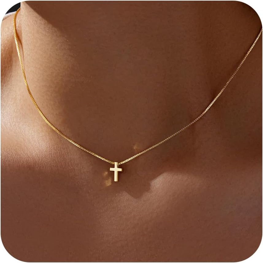 Cross Necklace for Women, Dainty14K Real Gold Silver Plated Cross Choker Pendant Jewelry Non Tarnish Waterproof Trendy Cute Simple Small Necklace Easter Christian Baptism Religious Faith Jewelry Gifts