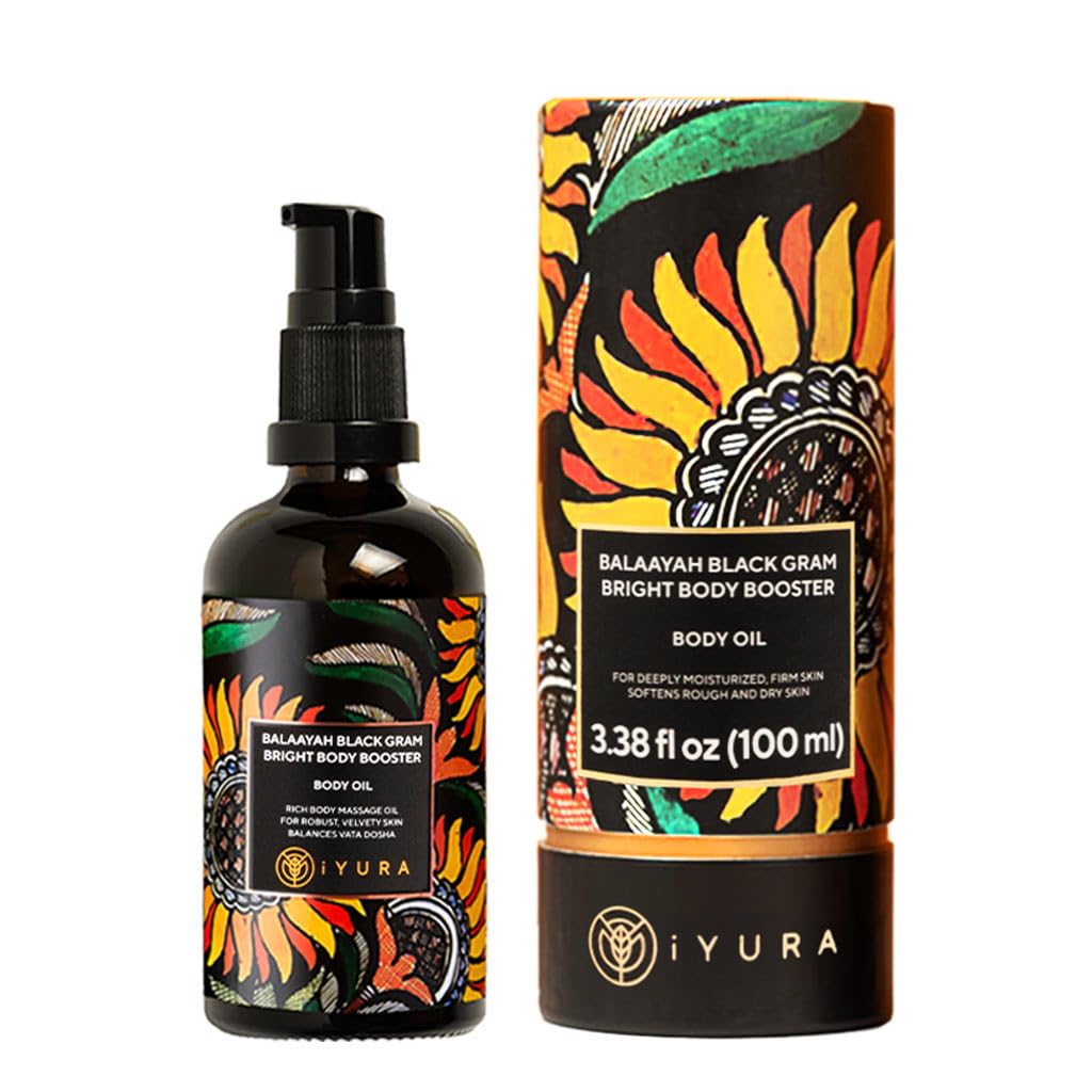 iYURA Balaayah Black Gram Bright Body Booster Oil | Ayurvedic Massage & Moisturizing Body Oil | Luxurious, Fast-Absorbing & Non-Sticky | 3.38 fl oz