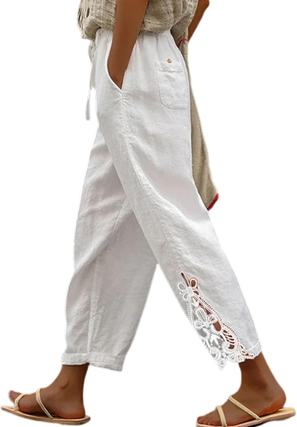 Acelitt Womens Casual Lightweight Drawstring Elastic Waist Pants with Pockets, S-XXL