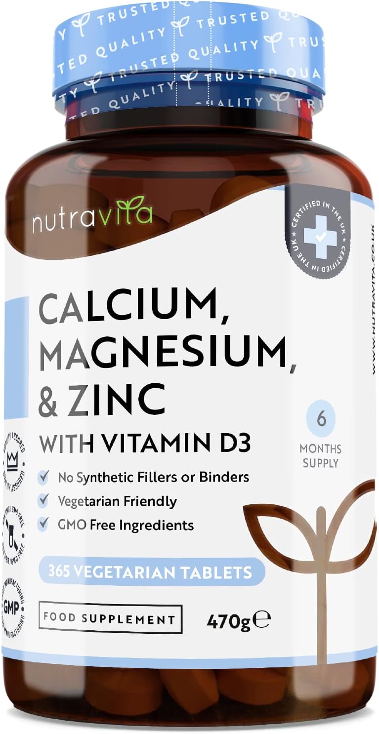 Calcium Magnesium & Zinc with Vitamin D D3 Copper Selenium Boron and Manganese - 365 Tablets - Nutravita