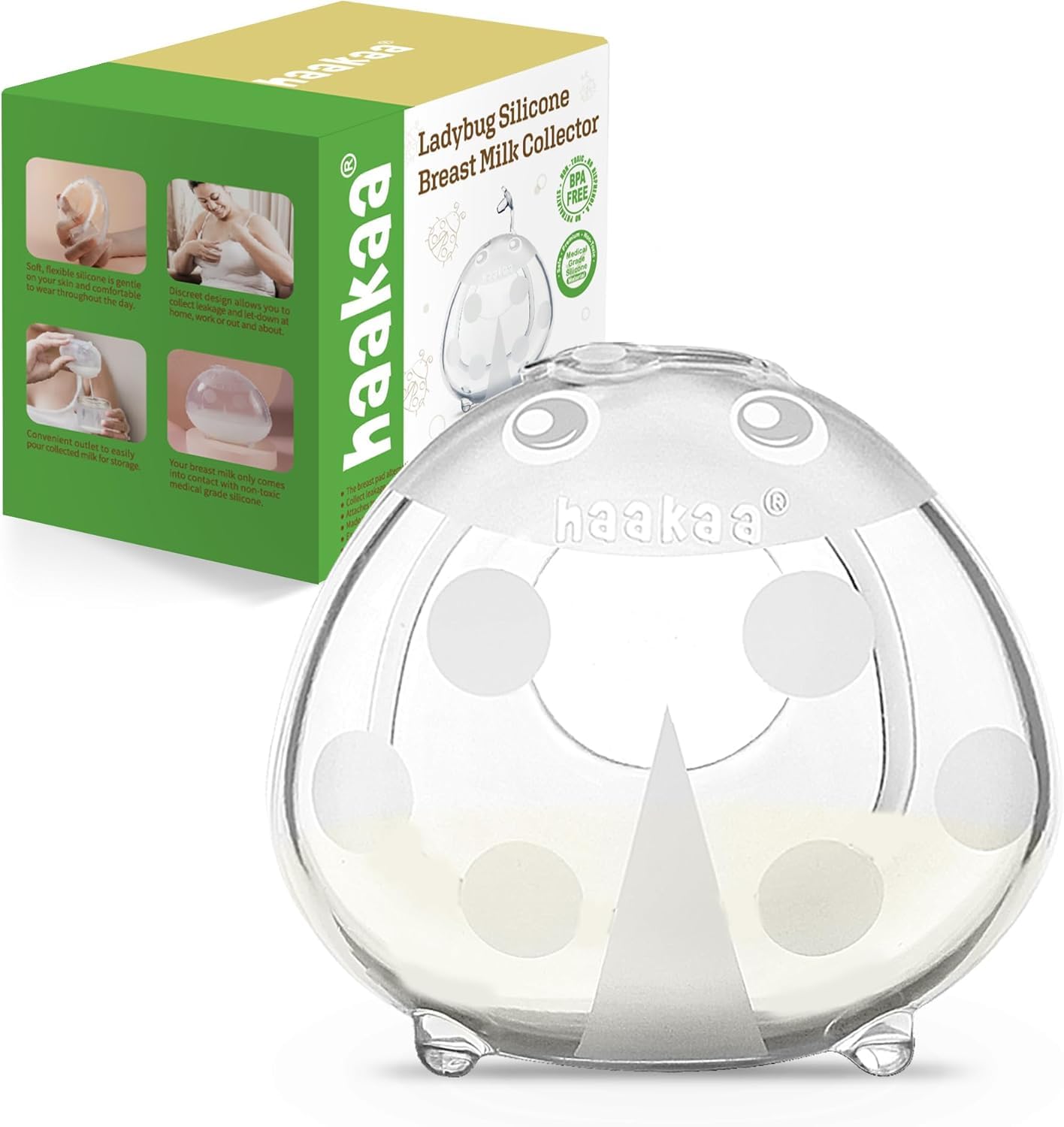 Haakaa Ladybug Milk Collector 1.4oz/40ml 1pc - Wearable Nursing Cup | Soft Silicone Breast Shell | Breastmilk Saver | Portable Letdown Catcher for Breastfeeding Moms, Protects Sore Nipples