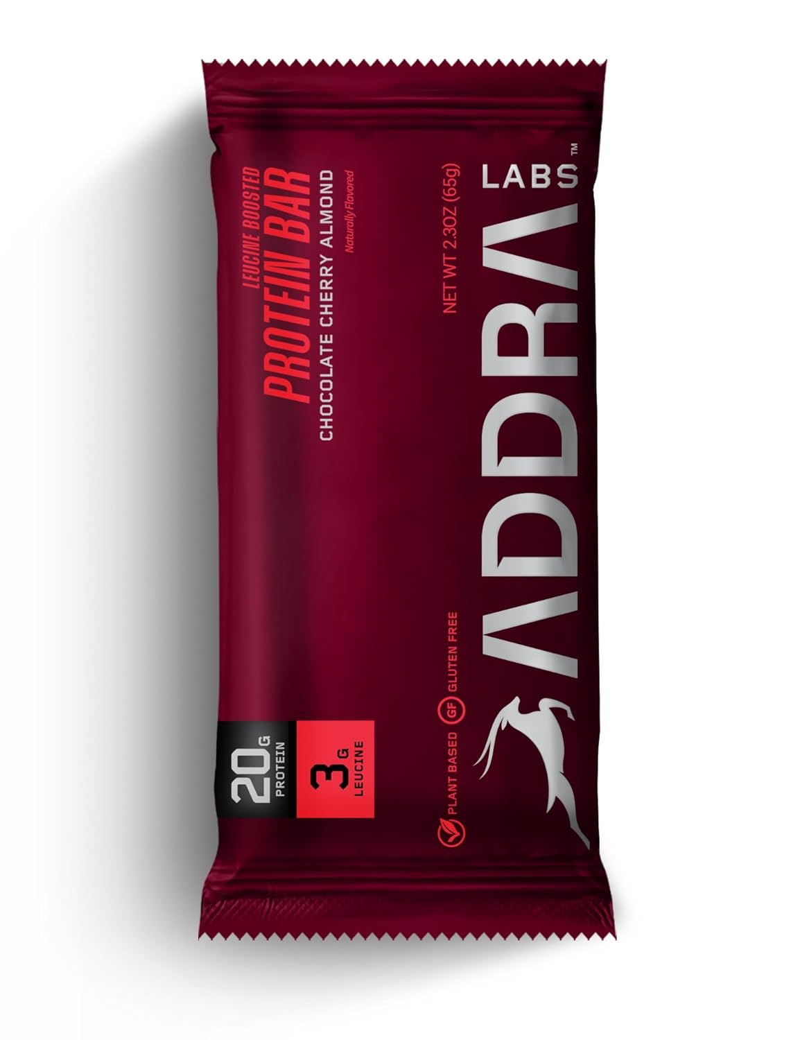 ADDRA Protein Bars - 20g Plant-based Muscle Recovery Protein Bars with 3g of the Recovery BCAA, Leucine, for Runners, Cyclists, Triathletes, Gluten-Free, Low Sugar, Vegan, Chocolate Cherry Almond Flavor, 8 bars