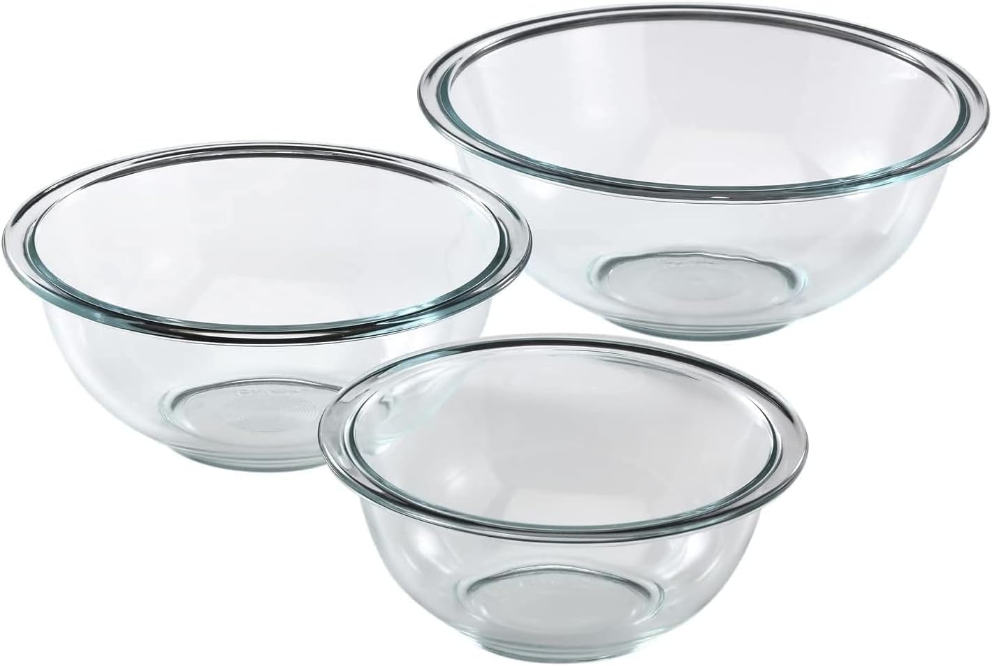 Pyrex Smart Essentials 3-Pack Prepware Mixing Bowl Set (1QT, 1.5QT, 2.5QT) Glass Mixing Bowls, Dishwasher, Microwave and Freezer Safe