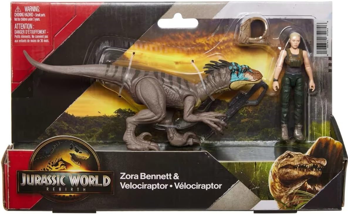 Jurassic Rebirth Zora Bennett & Velociraptor Action Figure