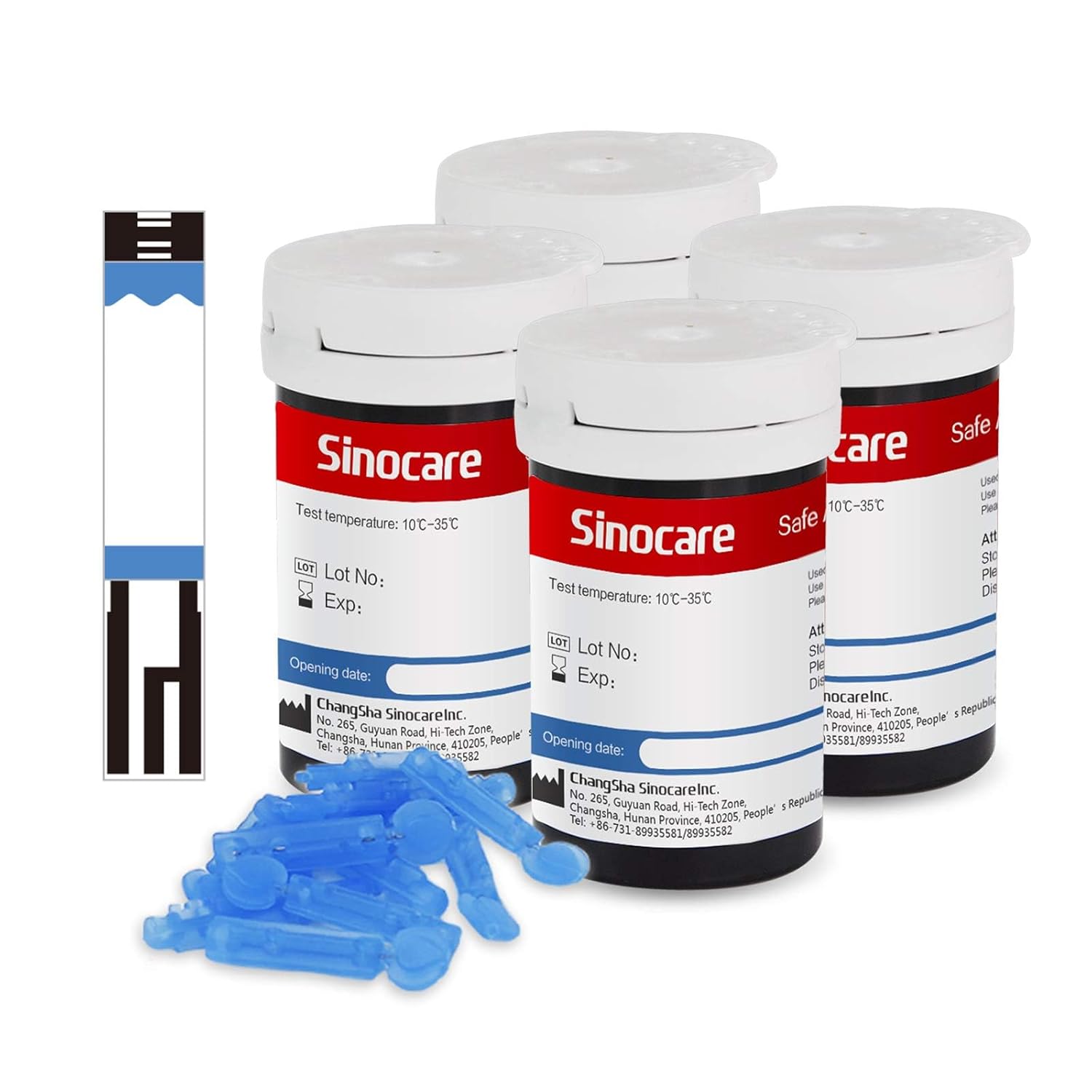 sinocare (Safe AQ) Blood Glucose Test Strips x100 & Lancing Devices x 100, Diabetes Test Strips No Need Code, for UK Diabetics Home Self-Testing