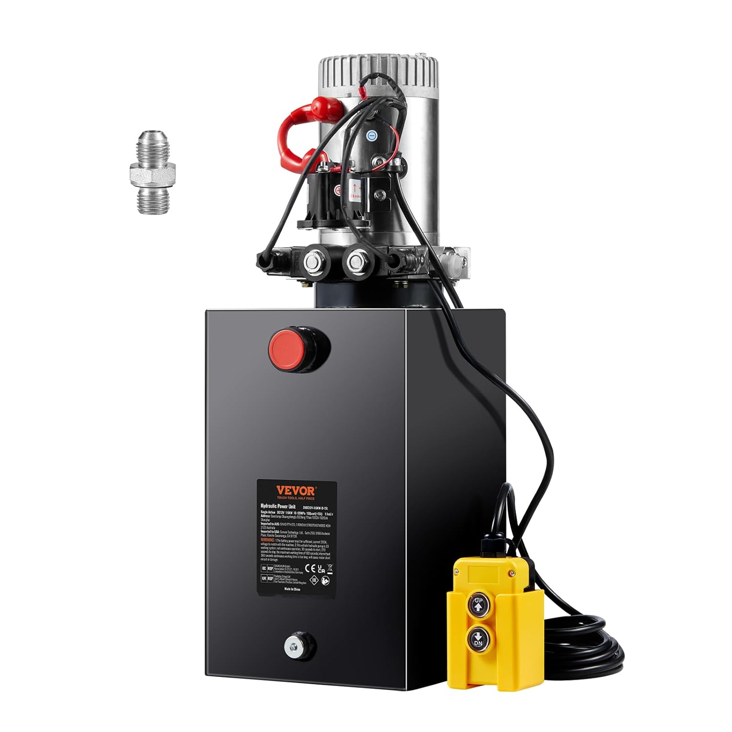 Vevor 12V/DC Hydraulic Pump 15 Quart/ 3.9 Gallon Double Acting Metal Reservoir Hydraulic Pump Unit Remotely Controlled for Dump Trailer: Industrial & Scientific