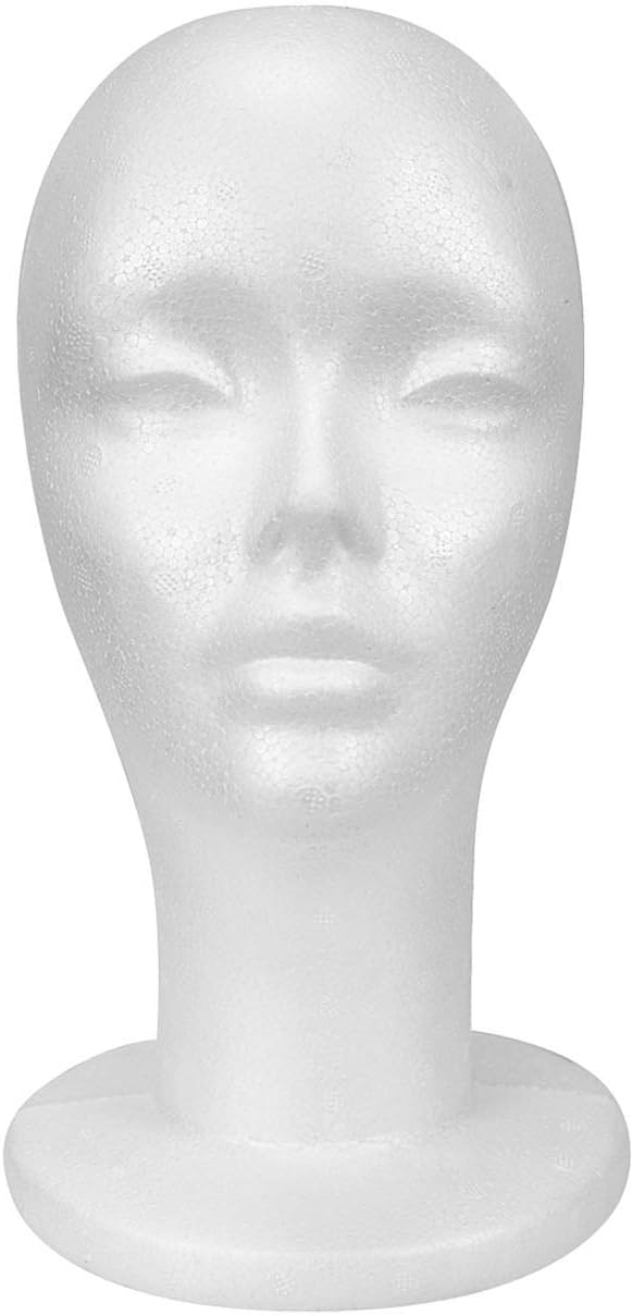 STUDIO LIMITED 11.4-Inch Styrofoam Mannequin Head (1 Pack) - White Foam Wig Stand for Wigs, Hats, Masks, Hairpieces, Arts, Crafts, DIY Projects, Salon Display, and Travel Use