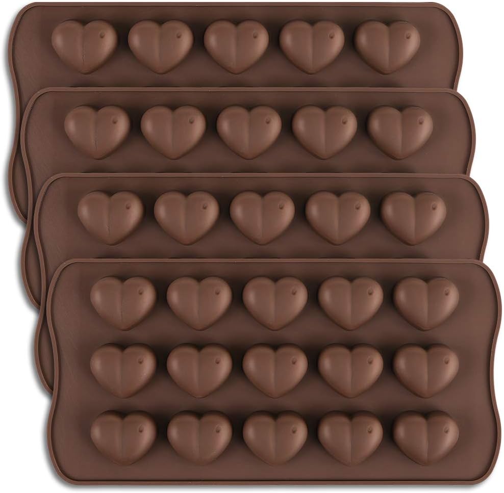 homEdge 15-Cavity Dimpled Heart Shape Chocolate Mold, Silicone Dimpled Valentine Heart Chocolate Gummy and Candy Mold