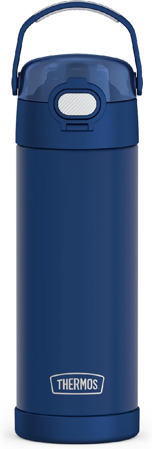 THERMOS FUNTAINER 16 Ounce Stainless Steel Vacuum Insulated Bottle with Wide Spout Lid, Navy